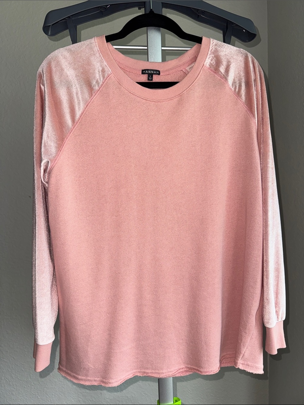 Hannah Soft Pink Pullover with Velvet Sleeves